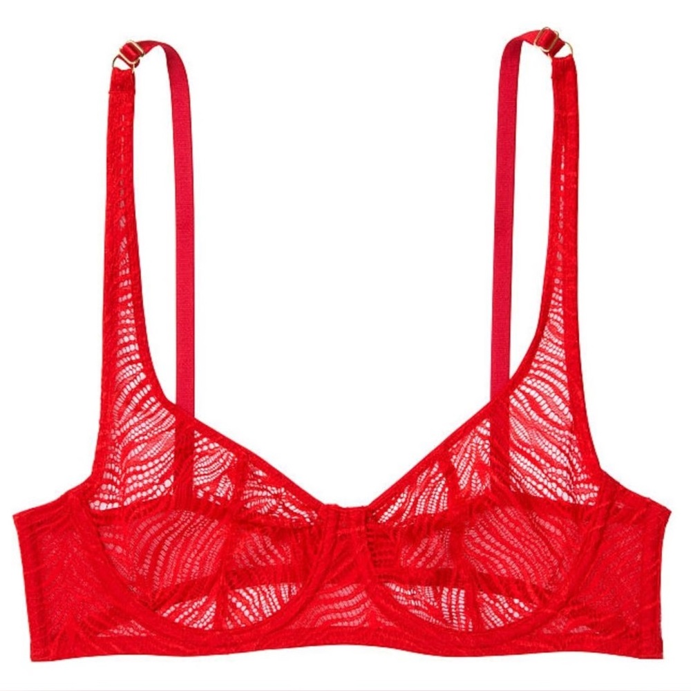 Victoria’s Secret Very Sexy Unlined Balconette Bra Red Zebra Lace Size 36D